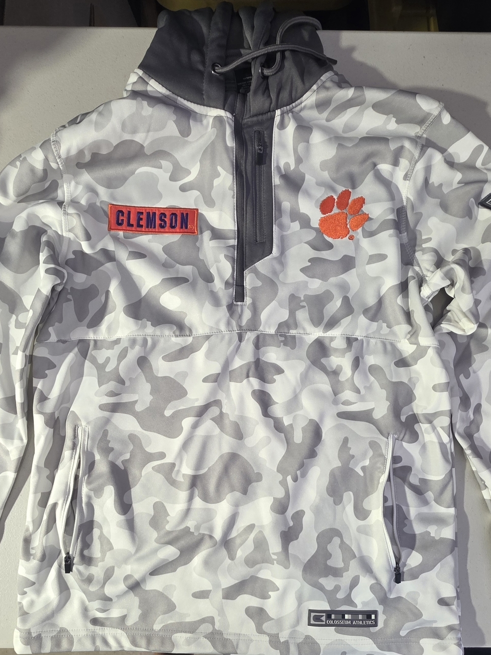 Colosseum Men's Gray & White Camo Rain Jacket with Orange Clemson Logo